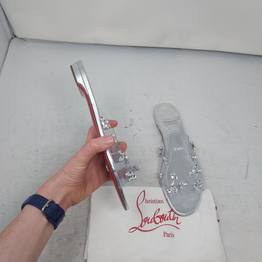 Christian Louboutin Degraqueenie Silver Jewel Flat Wedding Bridal Sandal - Picture 9 of 9